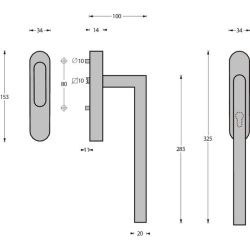 Hef/schuifdeurbeslag Hoek 90° blind RVS
