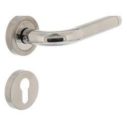 Deurkruk Agatha met geveerde rozet met profielcilindergat plaatjes ATP RVS