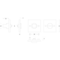 WC-sluiting 8mm vierkant groot mat zwart