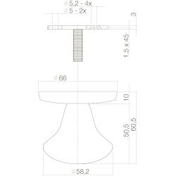 Voordeurknop paddstoel ø58/66mm éénzijdige montage RVS/mat zwart