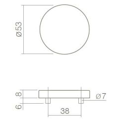 Afdekplaatje rond ø53x8mm staal met 7mm nokken RVS