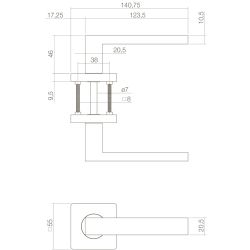 Deurkruk Hera op vierkant rozet 7mm nokken mat zwart
