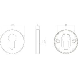Profielcilindergat plaatje rond ø53x8mm staal met 7mm nokken RVS