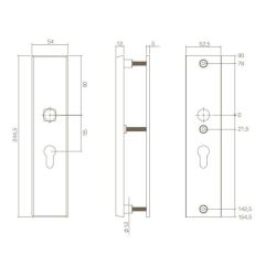 SKG3 Veiligheid-schilden rechthoekig doorgaand profielcilindergat 72mm met kerntrek beveiliging RVS/mat zwart